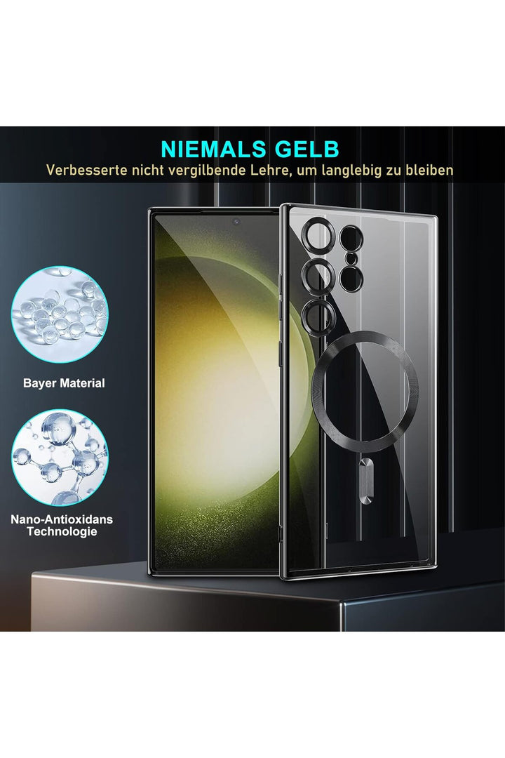 Samsung Galaxy S23 Ultra Uyumlu Kılıf 3D Kamera Lens Korumalı Magsafe Kenarı Renkli Şeffaf Kapak