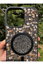 Load image into Gallery viewer, iPhone 14 Pro Max Uyumlu Taşlı Magsafe Kılıf Parlak Taşlı Simli Koruyucu Kablosuz Şarj Silikon Kapak
