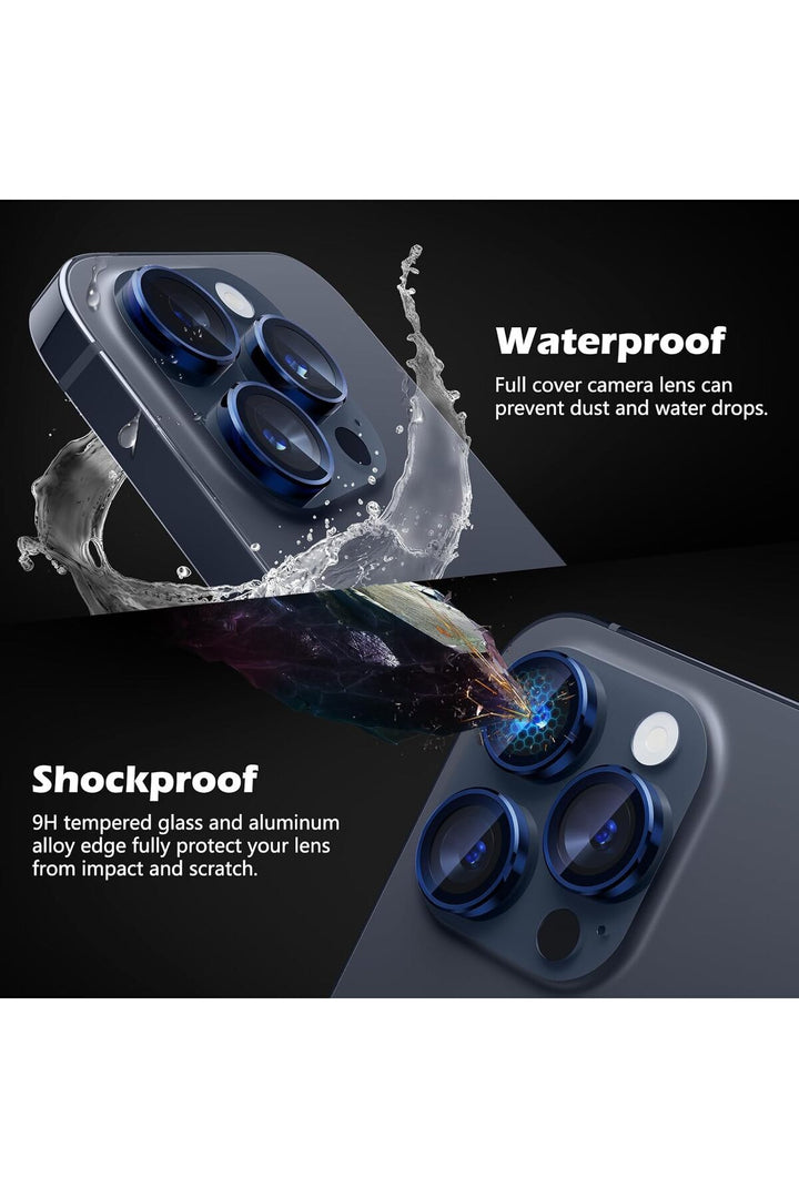 iPhone 15 Pro Max Uyumlu Kamera Lens Koruyucu Dayanıklı Renkli Metal Temperli Cam Kamera Lens Koruma
