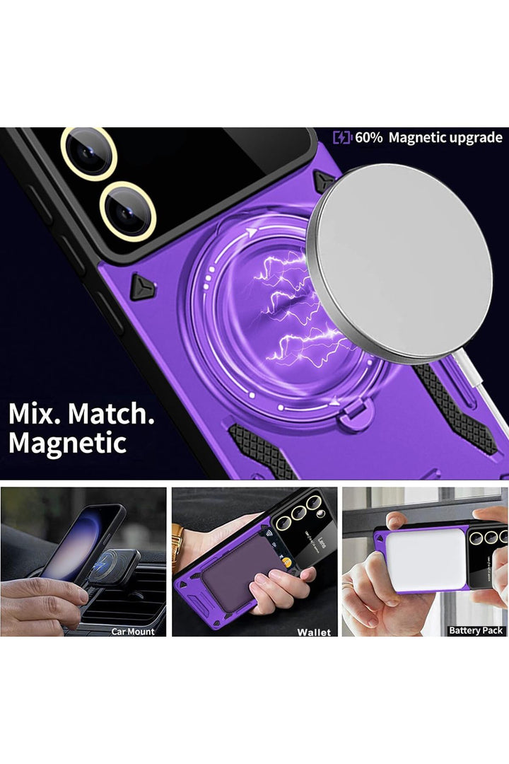 Samsung Galaxy S23 Plus Uyumlu Kılıf Magsafe Standlı Kamera Lens Korumalı Dayanklı Renkli Tank Kapak