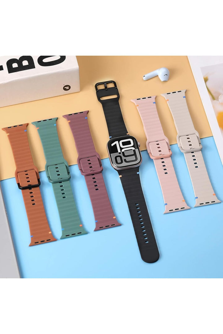 Apple Watch 42/44/45/46/49mm Uyumlu Kordon Esnek Silikon Suya ve Toza Dayanıklı Renkli Ayarlanabilir