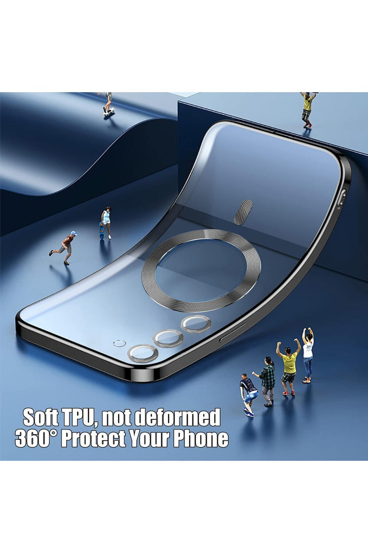 Samsung Galaxy S23 Ultra Uyumlu Kılıf 3D Kamera Lens Korumalı Magsafe Kenarı Renkli Şeffaf Kapak