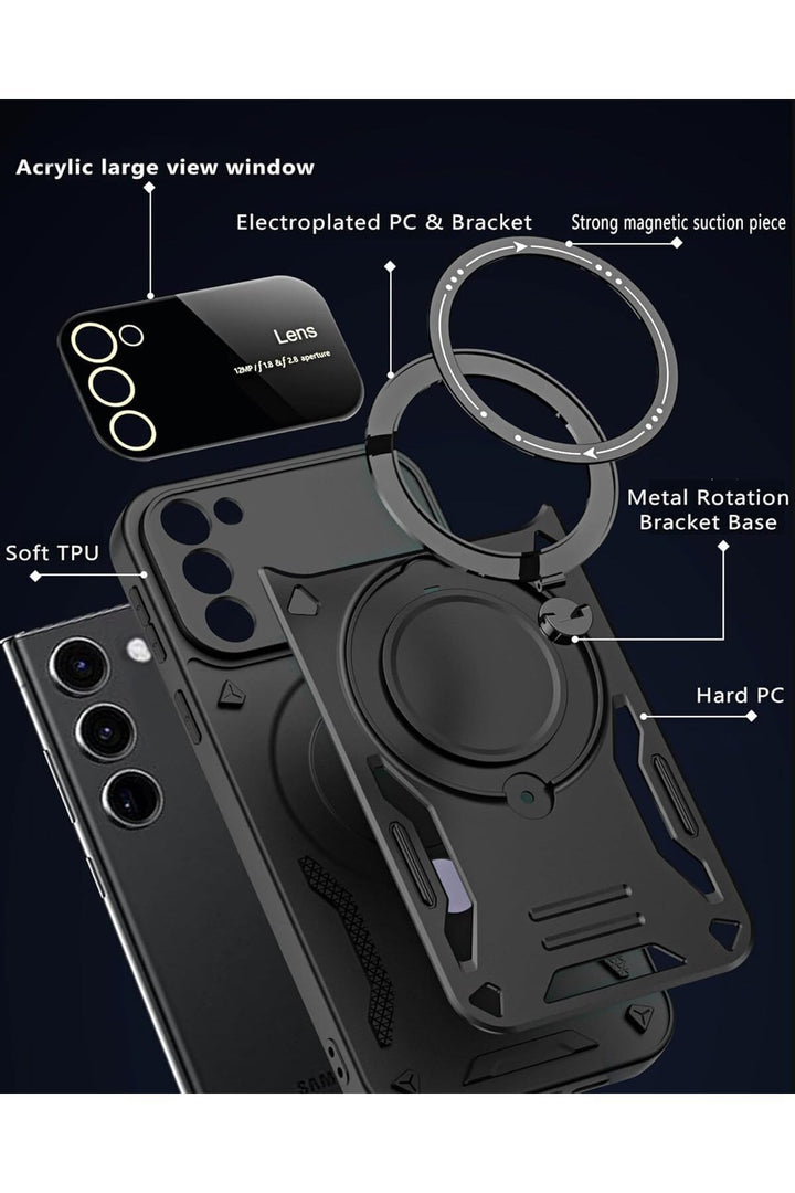 Samsung Galaxy S25 Plus/S24 Plus Uyumlu Kılıf Magsafe Standlı Kamera Lens Korumalı Renkli Tank Kapak