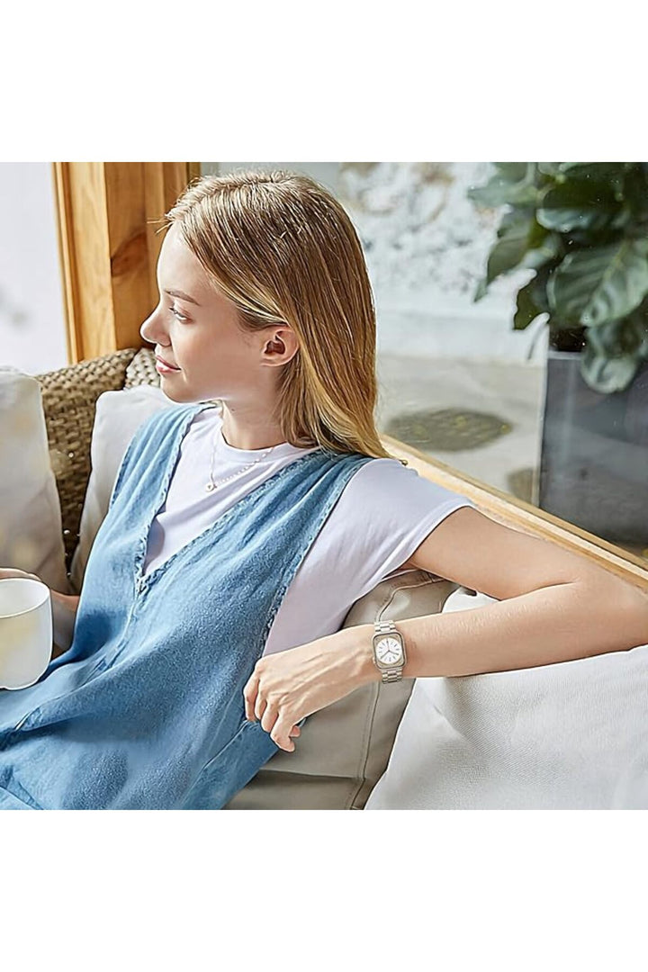 Apple Watch 9 8 7 6 5 4 3 2 Se 42mm/44mm/45mm/49mm Uyumlu Kordon Ayarlanablir Parlak Metal Paslanmaz