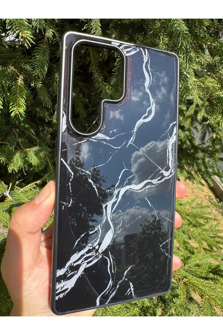 Samsung Galaxy S24 Ultra Uyumlu Kılıf Parlak Mermer Desenli Kamera Kenar Koruyuculu Arka Kapak
