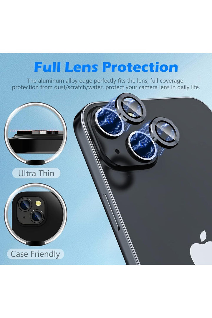 iPhone 15 Uyumlu Kamera Lens Koruyucu Dayanıkl Renkli Metal Temperli Cam Kamera Lens Koruma