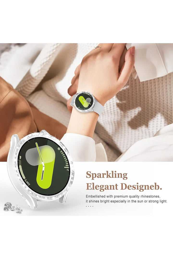 Samsung Galaxy Watch 4/5/6/7 44mm Uyumlu Kılıf Ekran ve Kasa Koruyucu Parlak Taşlı Kasa Koruma Guard