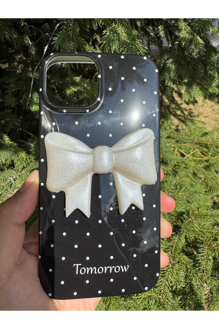 iPhone 12/12 Pro Uyumlu Kılıf Simli Parlak Fiyonk Desenli Silikon Kamera Çevresi Koruyucu Kapak