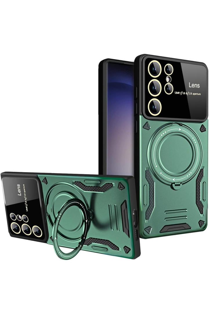 Samsung Galaxy S24 Ultra Uyumlu Kılıf Magsafe Standlı Kamera Lens Koruma Dayanıklı Renkli Tank Kapak