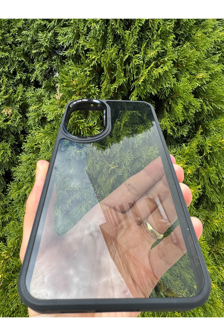 Samsung Galaxy S24 Fe Uyumlu Kılıf Siyah Transparan Şeffaf Kamera Çevresi Metal Koruyucu Silikon