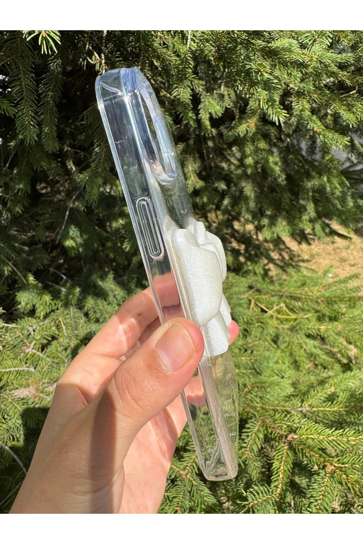 iPhone 11 Uyumlu Kılıf Simli Parlak Fiyonk Desenli Silikon Kamera Çevresi Koruyucu Kapak