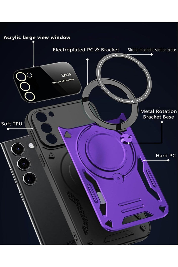 Samsung Galaxy S23 Plus Uyumlu Kılıf Magsafe Standlı Kamera Lens Korumalı Dayanklı Renkli Tank Kapak