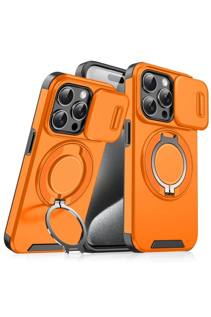 iPhone 14 Pro Uyumlu Kılıf Kamera Korumalı Sürgülü 360 Dönebilen Magsafe Stand Renkli Tank Kapak