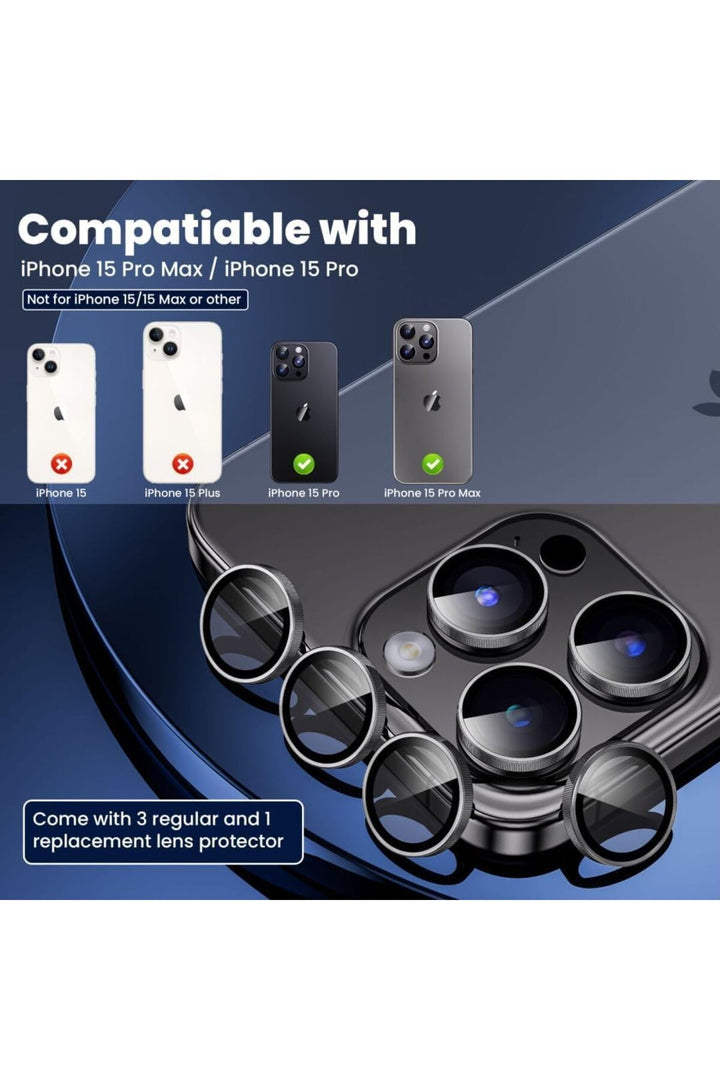 İphone 15 Pro/iphone 15 Pro Max Uyumlu Kamera Lens Koruyucu Dayanıklı Renkli Metal Temperli Cam