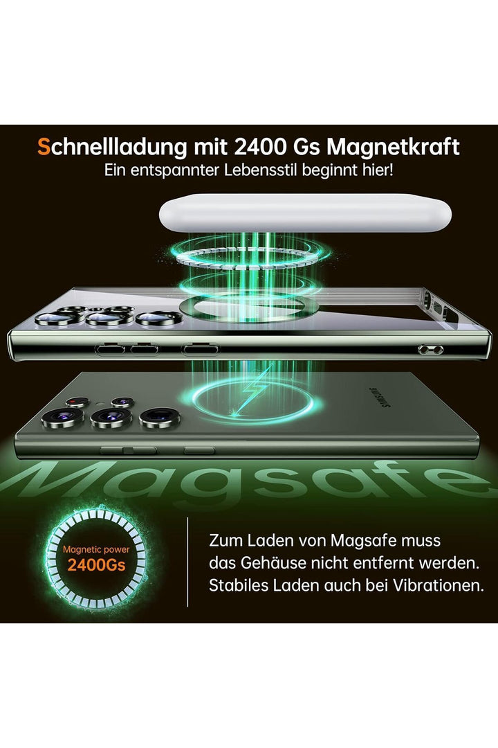 Samsung Galaxy S24 Ultra Uyumlu Kılıf 3D Kamera Lens Korumalı Magsafe Kenarı Renkli Şeffaf Kapak