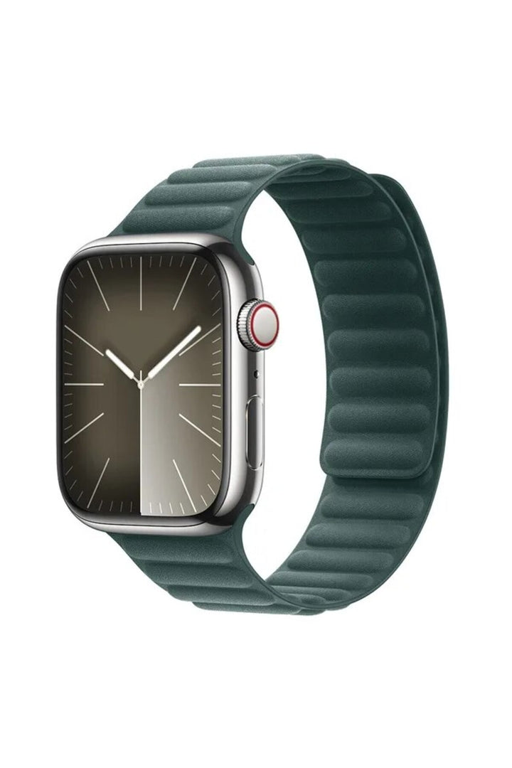 Apple Watch 9 8 7 6 5 4 3 2 1 Se 42mm/44mm/45mm/49mm Uyumlu Kordon Mıknatıslı Magnetli Deri Kordon