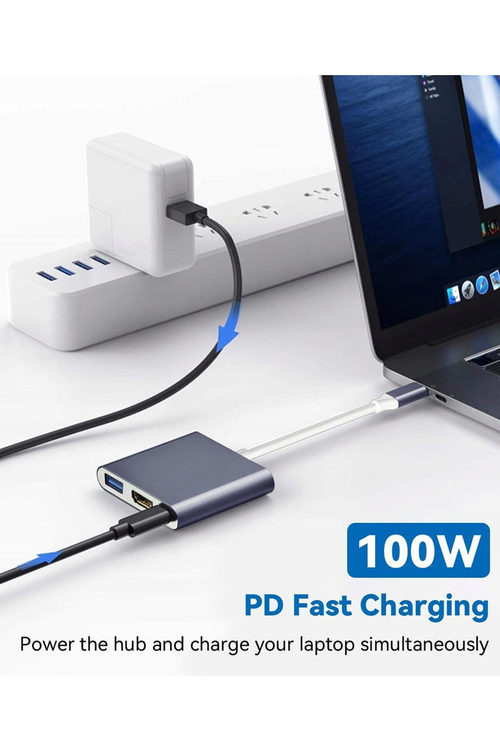 İpad Iphone 16/17 Pro Max Uyumlu Type-c To 4k Hdmi Hub Usb-c Type-c Pd Usb Çevirici 3in1 Dönüştürücü