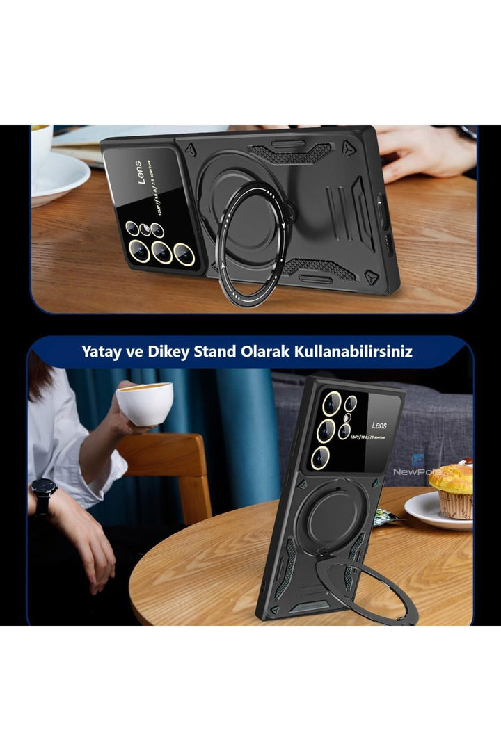 Samsung Galaxy A16 Uyumlu Kılıf Magsafe Standlı Kamera Lens Korumalı Dayanıklı Renkli Tank Kapak