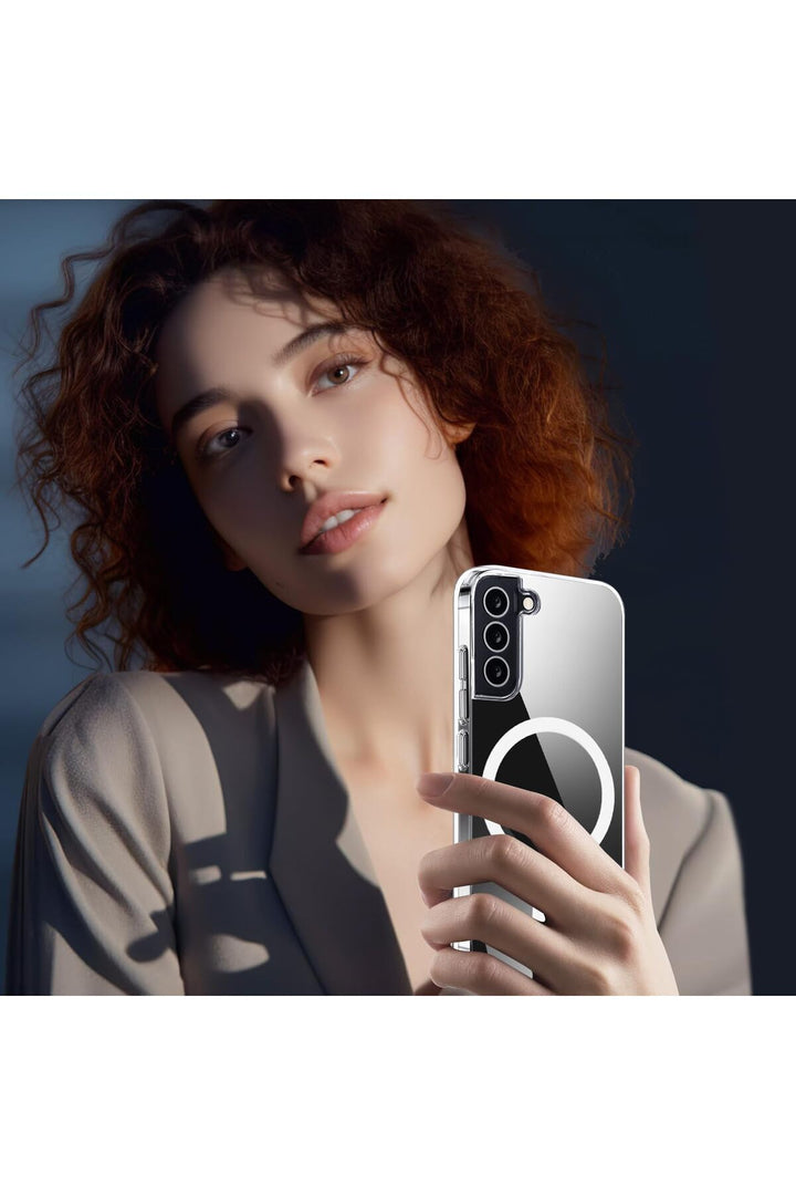 Samsung Galaxy S22 Uyumlu Kılıf Kamera Çıkıntılı Şeffaf Magsafe Kılıf Kablosuz Şarj Destekli Kapak