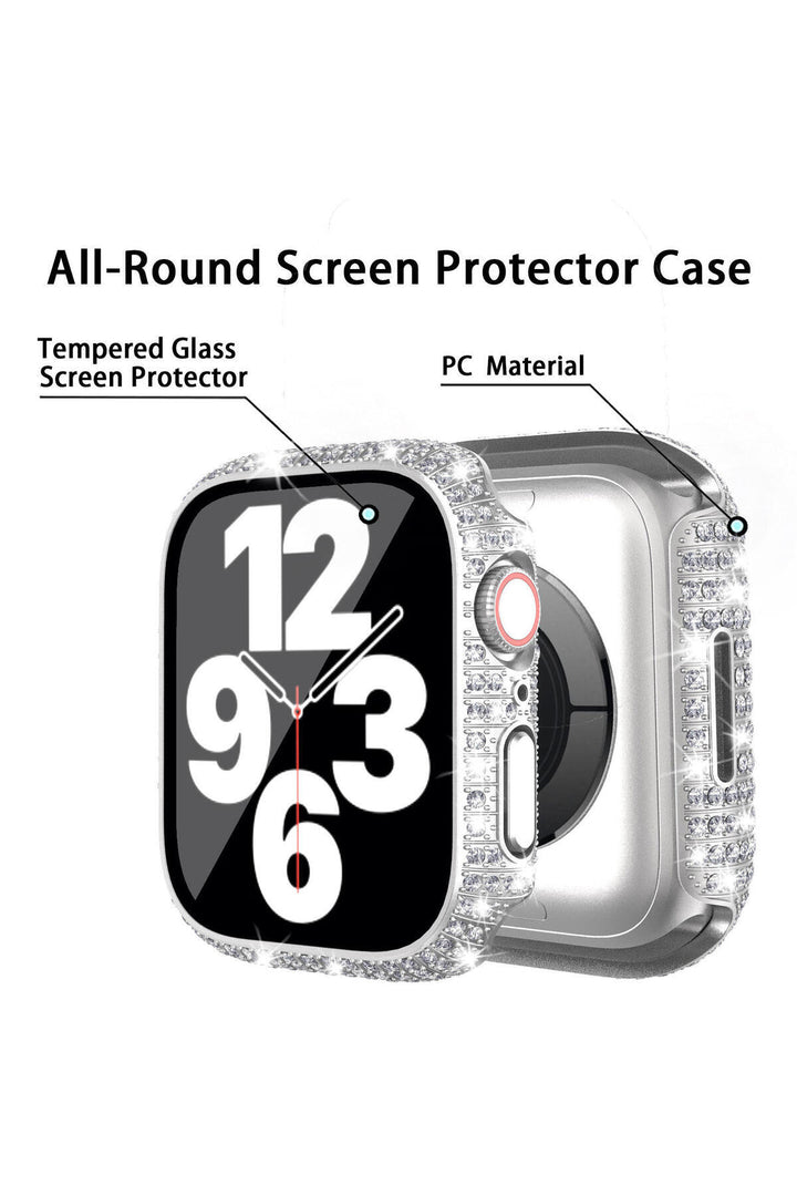 Apple Watch 45mm 7/8/9 Uyumlu Kılıf Ekran ve Kasa Koruyucu Parlak Büyük Taşlı Watch Kasa Koruma