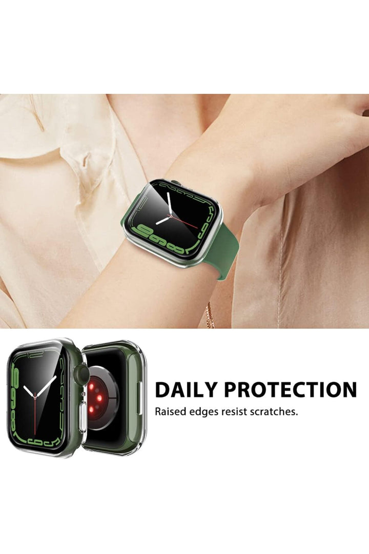 Apple Watch 8 7 45mm Uyumlu Kılıf Ekran ve Kasa Koruyucu Şeffaf Parlak Watch Kasa 360 Koruma
