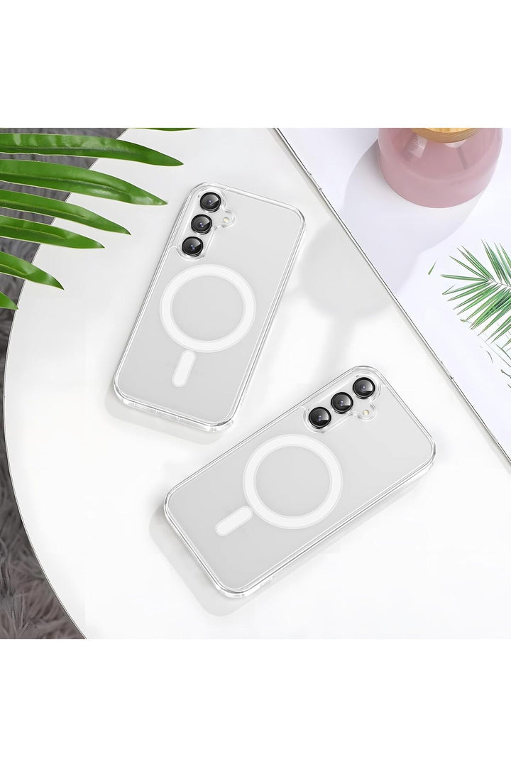 Samsung Galaxy A16 Uyumlu Kılıf Kamera Çıkıntılı Şeffaf Magsafe Kılıf Kablosuz Şarj Destekli Kapak