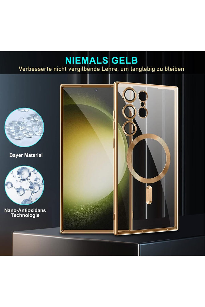 Samsung Galaxy S23 Ultra Uyumlu Kılıf 3D Kamera Lens Korumalı Magsafe Kenarı Renkli Şeffaf Kapak