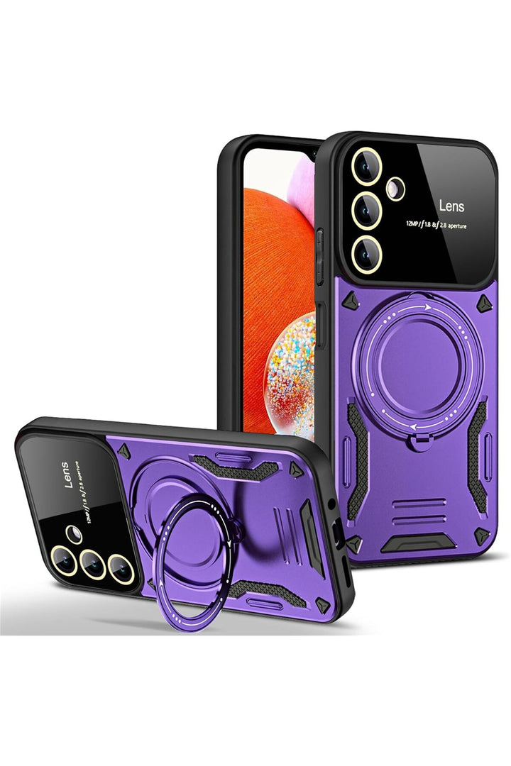 Samsung Galaxy A14 Uyumlu Kılıf Magsafe Standlı Kamera Lens Korumalı Dayanıklı Renkli Tank Kapak