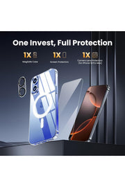 iPhone 16 Plus Uyumlu Kılıf Kamera Koruma Camı Ekran Koruyucu Şeffaf Magsafe Temperli Cam Koruma