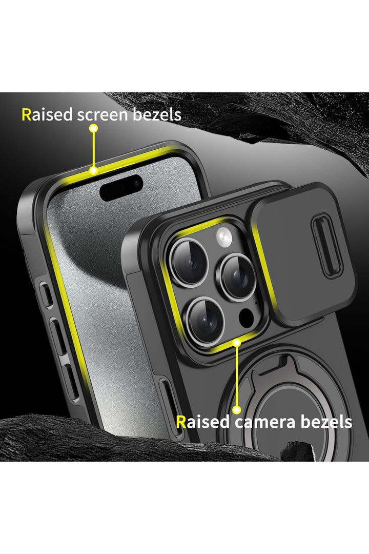 iPhone 14 Pro Uyumlu Kılıf Kamera Korumalı Sürgülü 360 Dönebilen Magsafe Stand Renkli Tank Kapak