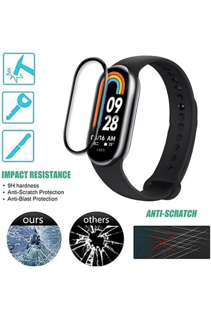 Xiaomi Mi Band 8 Uyumlu Tam Kaplayan Darbelere Karşı Dayanıklı Kırılmaz Cam Nano Ekran Koruyucu