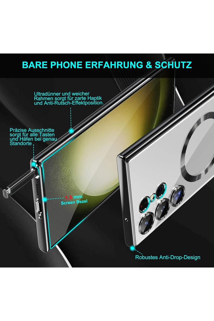 Samsung Galaxy S23 Uyumlu Kılıf 3D Kamera Lens Korumalı Magsafe Kenarı Renkli Şeffaf Kapak