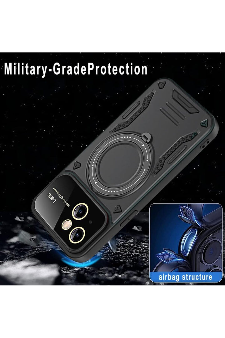 iPhone 15 Uyumlu Kılıf Magsafe Standlı Kamera Lens Korumalı Darbelere Dayanıklı Renkli Tank Kapak