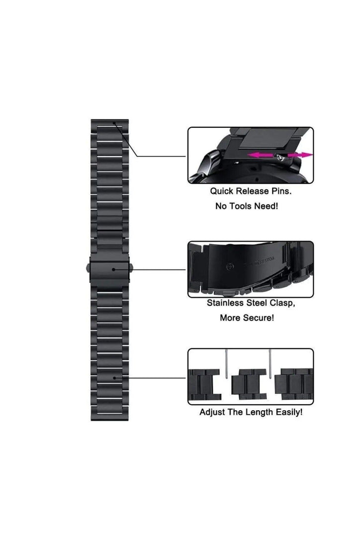 Huawei Watch GT2E/GT2/GT2 Pro/GT3/GT3 Pro/GT4 46mm Uyumlu Kordon Ayarlanablir Paslanmaz Parlak Metal