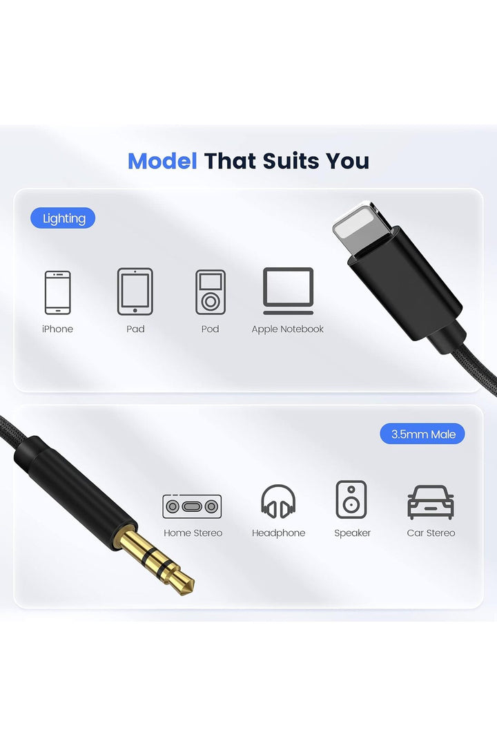 iPhone Uyumlu Aux Kablosu Lightning To 3.5mm Jack Çevirici Dönüştürücü Beyaz Bluetooth Gerektirmez