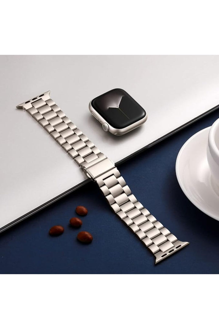 Apple Watch 9 8 7 6 5 4 3 2 Se 42mm/44mm/45mm/49mm Uyumlu Kordon Ayarlanablir Parlak Metal Paslanmaz