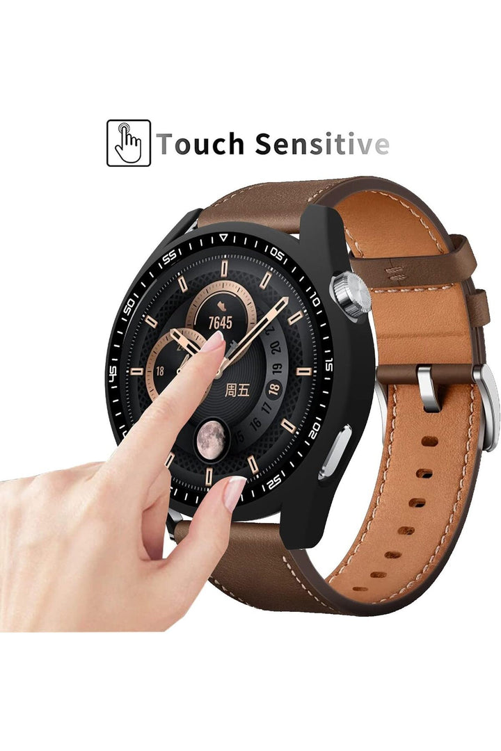 Huawei GT4 46mm Uyumlu Kılıf Siyah Kasa ve Ekran Koruyucu Siyah Kadranlı Ekran ve Kasa Koruma Kapak