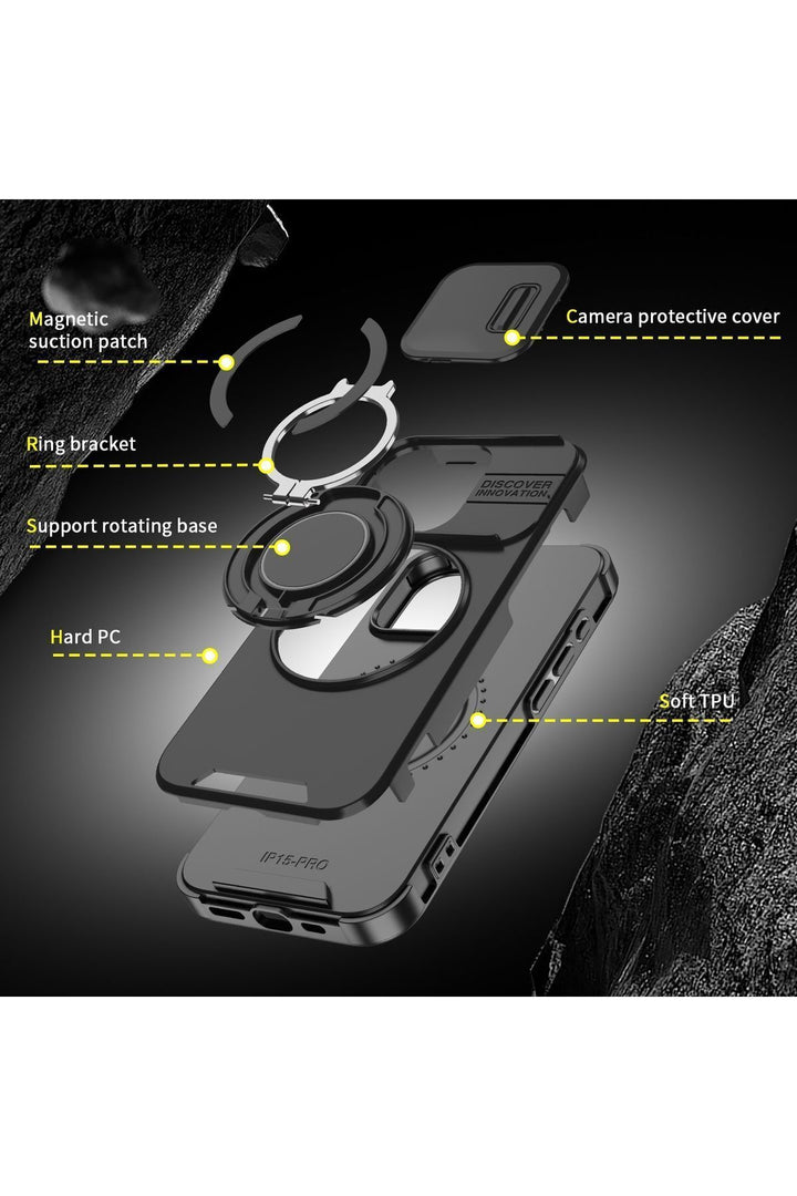 iPhone 14 Pro Uyumlu Kılıf Kamera Korumalı Sürgülü 360 Dönebilen Magsafe Stand Renkli Tank Kapak