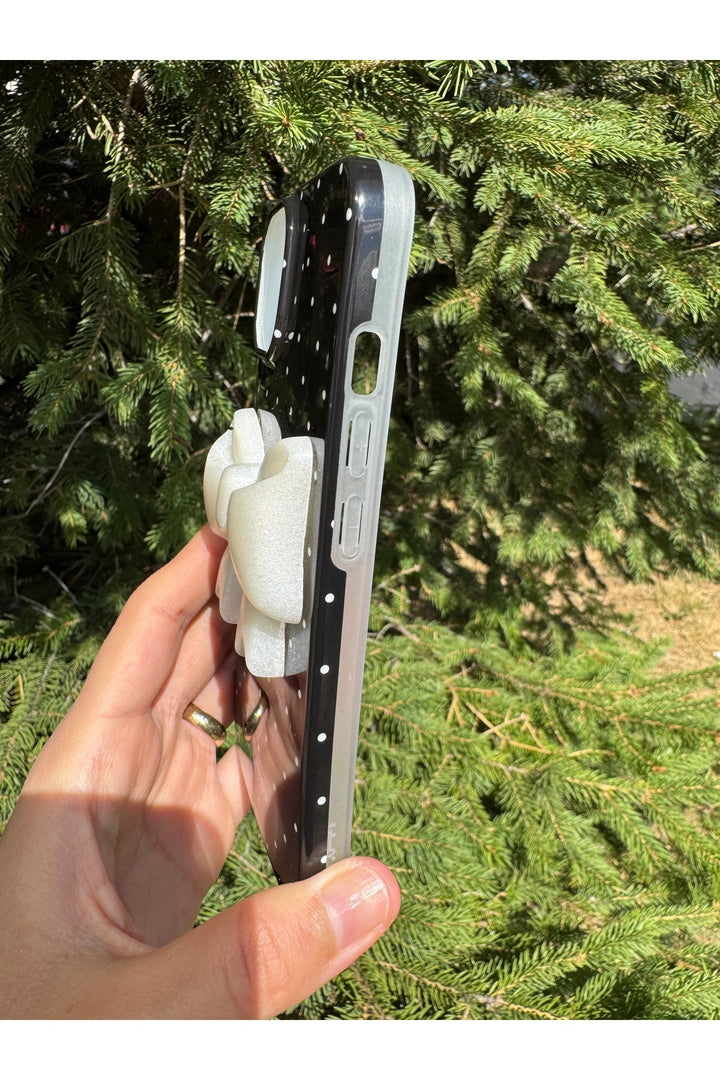 iPhone 12/12 Pro Uyumlu Kılıf Simli Parlak Fiyonk Desenli Silikon Kamera Çevresi Koruyucu Kapak