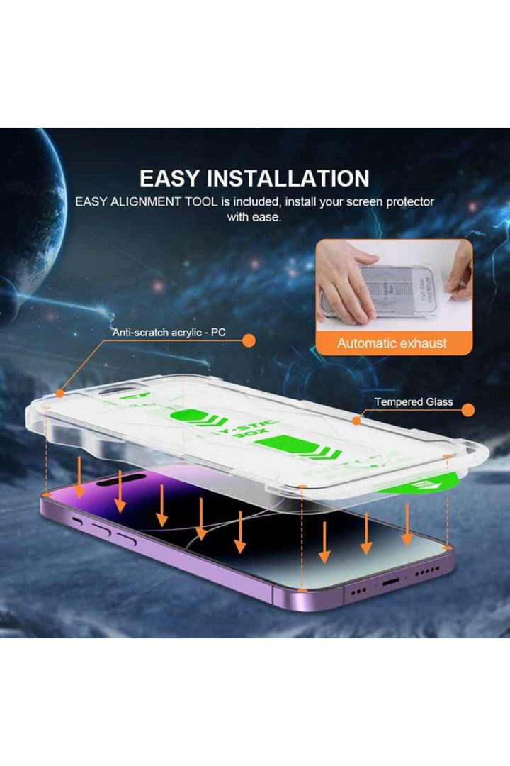 iPhone 16 Pro Uyumlu Ekran Koruyucu Takma Aparatlı Kolay Kurulum Darbelre Dayanklı Temperli Cam