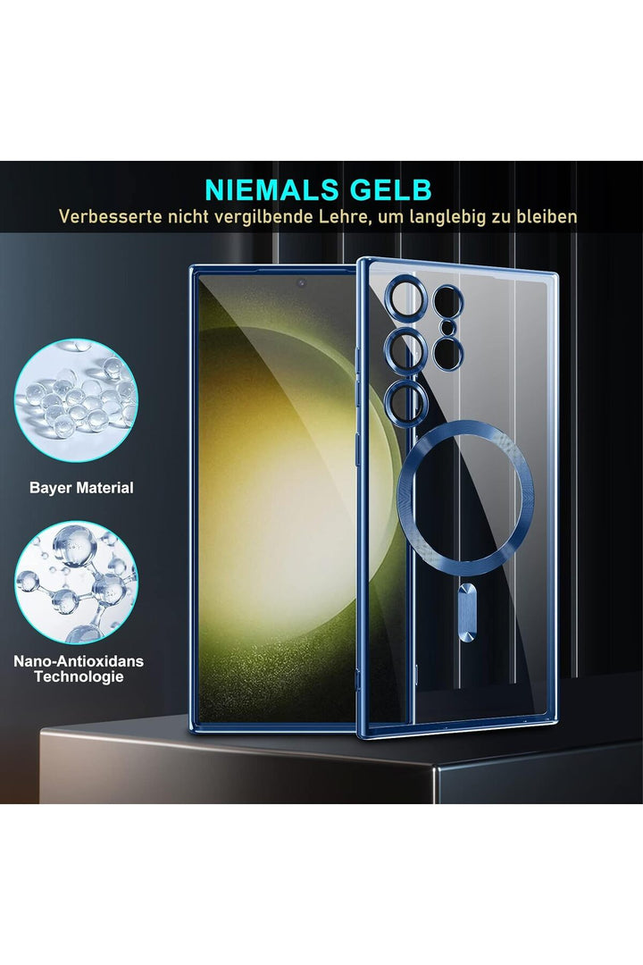 Samsung Galaxy S24 Ultra Uyumlu Kılıf 3D Kamera Lens Korumalı Magsafe Kenarı Renkli Şeffaf Kapak