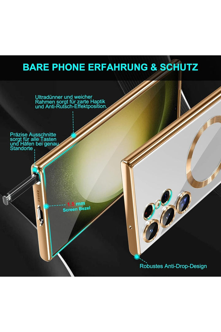 Samsung Galaxy S23 Ultra Uyumlu Kılıf 3D Kamera Lens Korumalı Magsafe Kenarı Renkli Şeffaf Kapak