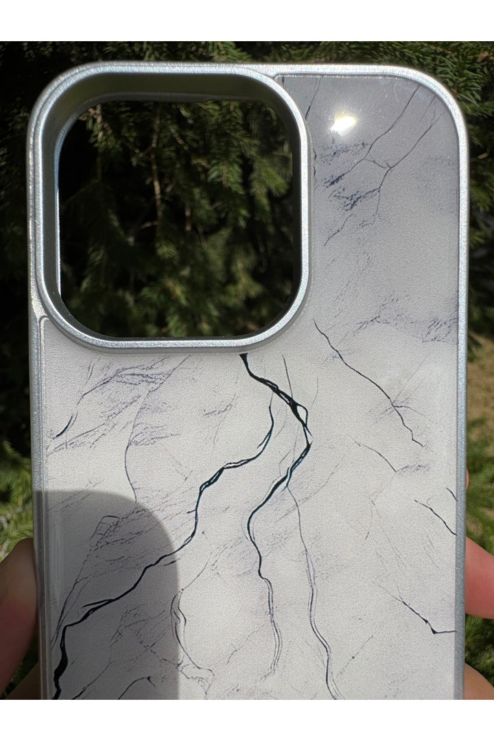 iPhone 16 Pro Uyumlu Kılıf Parlak Mermer Desenli Kamera Kenar Koruyuculu Arka Kapak