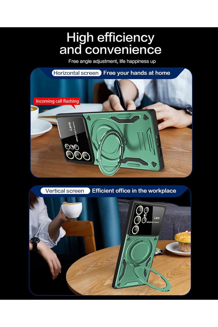 Samsung Galaxy S24 Ultra Uyumlu Kılıf Magsafe Standlı Kamera Lens Koruma Dayanıklı Renkli Tank Kapak