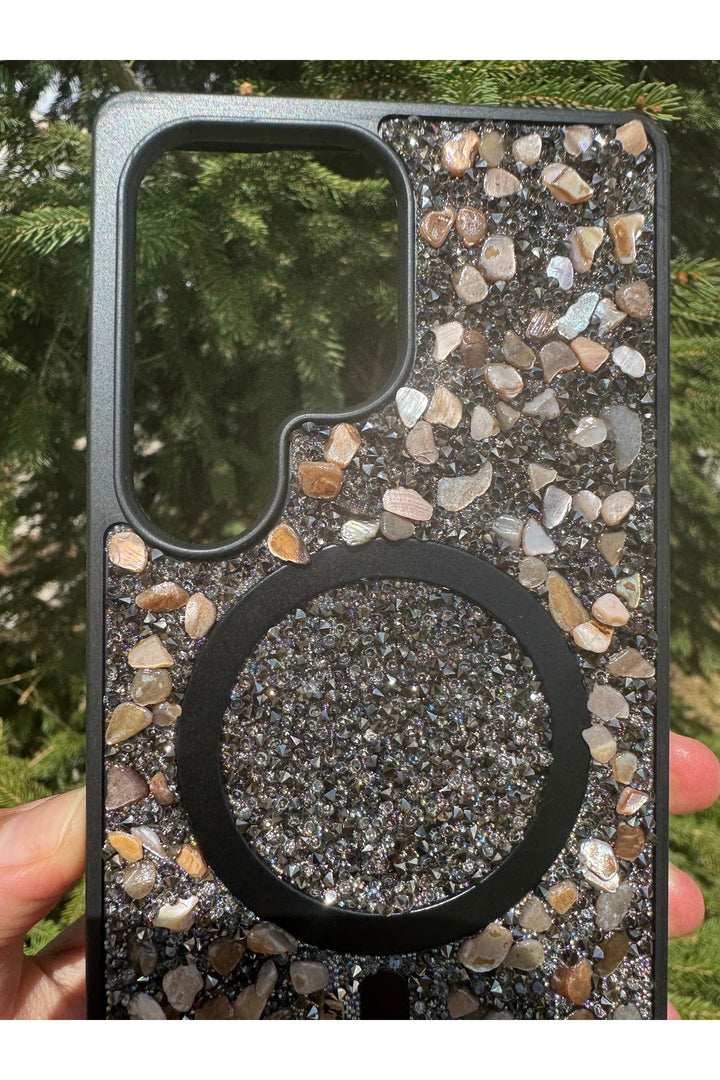 Samsung Galaxy S25 Ultra Uyumlu Taşlı Magsafe Kılıf Parlak Taşlı Smli Koruyucu Kablosuz Şarj Silikon