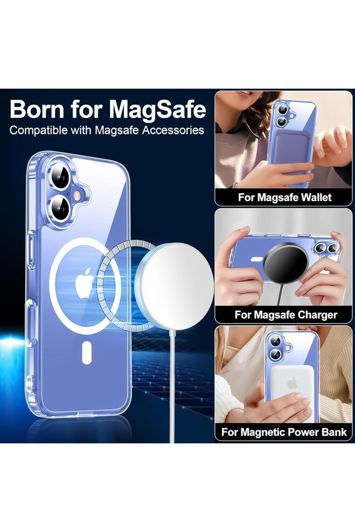 iPhone 16 Plus Uyumlu Kılıf Kamera Koruma Camı Ekran Koruyucu Şeffaf Magsafe Temperli Cam Koruma