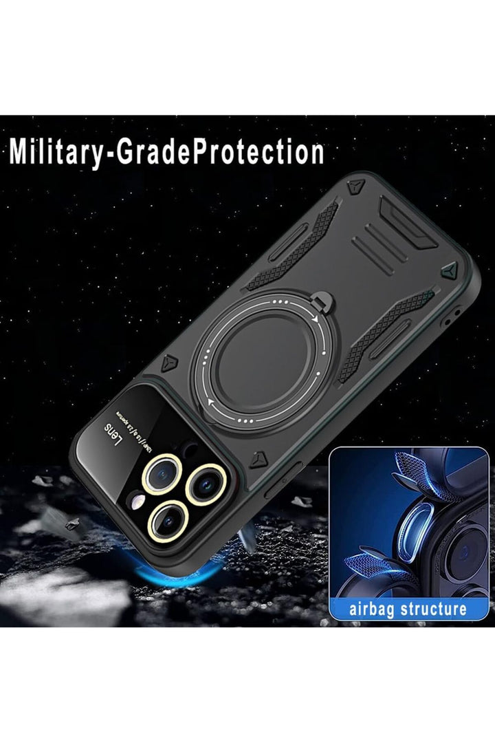 iPhone 15 Pro Uyumlu Kılıf Magsafe Standlı Kamera Lens Korumalı Darbelere Dayanklı Renkli Tank Kapak