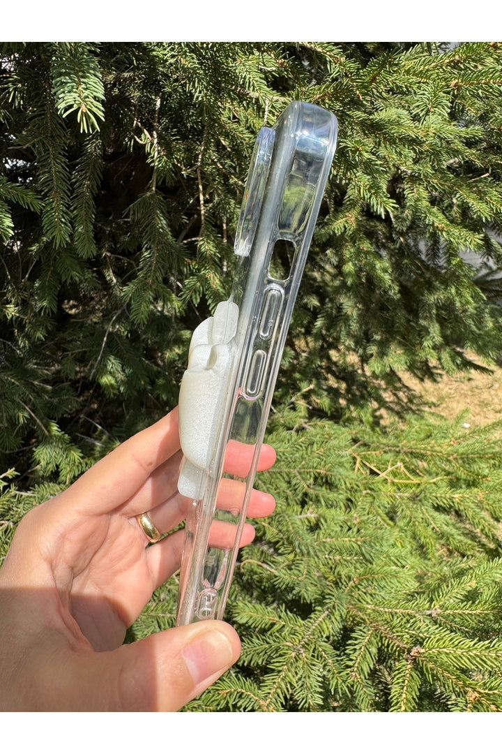 iPhone 11 Uyumlu Kılıf Simli Parlak Fiyonk Desenli Silikon Kamera Çevresi Koruyucu Kapak