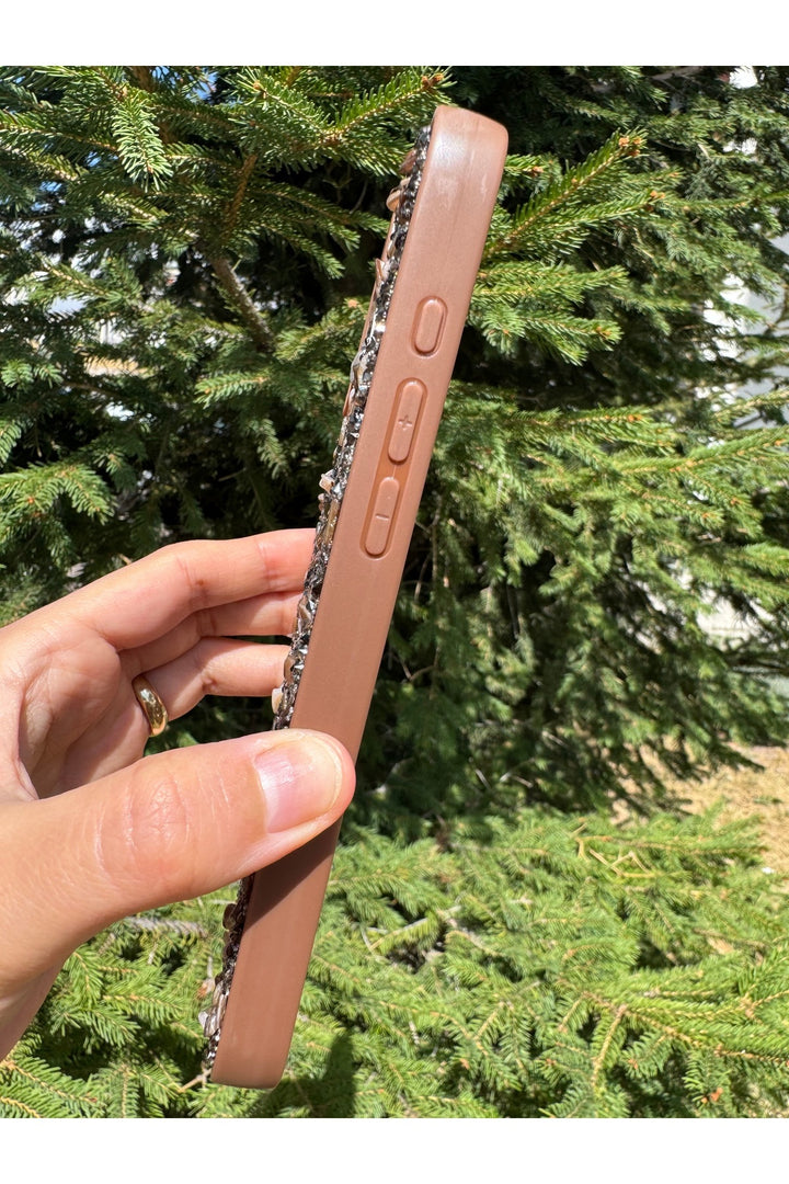 iPhone 14 Pro Max Uyumlu Taşlı Magsafe Kılıf Parlak Taşlı Simli Koruyucu Kablosuz Şarj Silikon Kapak