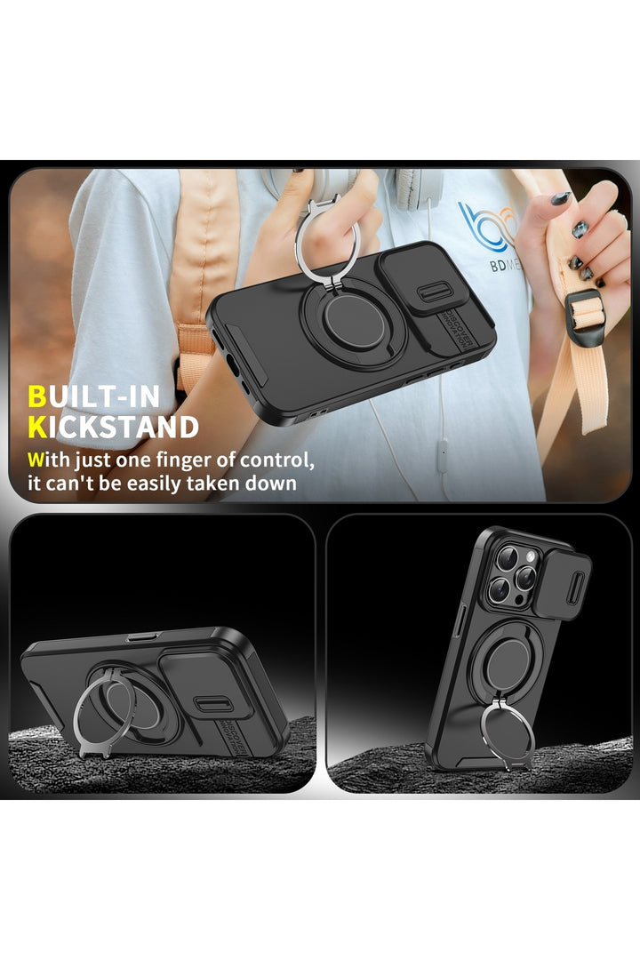 Xiaomi Redmi Note 13 Pro Plus Uyumlu Kılıf Kamera Korumalı Sürgülü 360 Dönebilen Magsafe Stand Tank